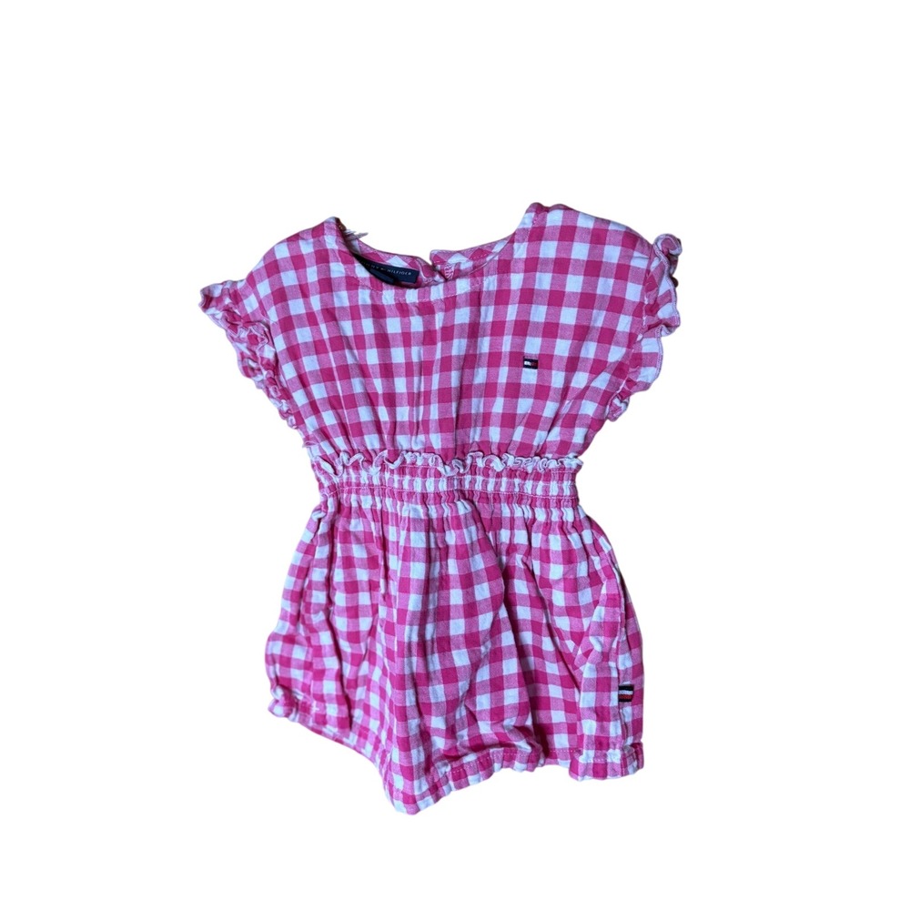 Tommy Hilfiger Toddler Girls Pink White Gingham Ruffle Romper Size 3T